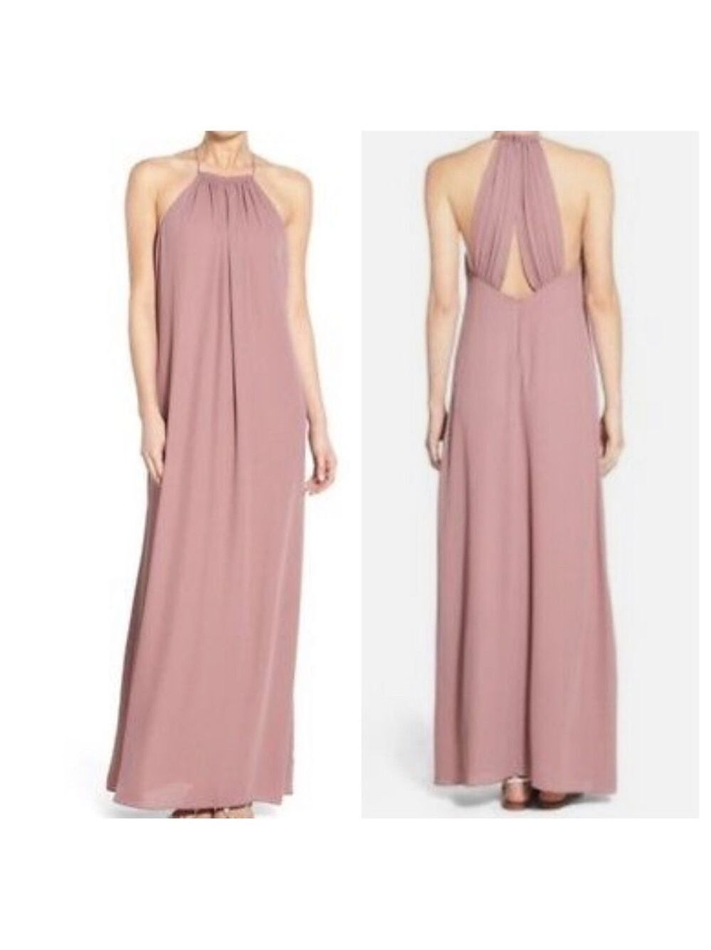 NWT Everly Mauve High Neck Maxi Dress Split Deep Vee Back SZ S